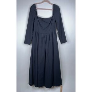 Reformation Elly Dress Black Midi Square Neck Long Sleeve Party New Size 12
